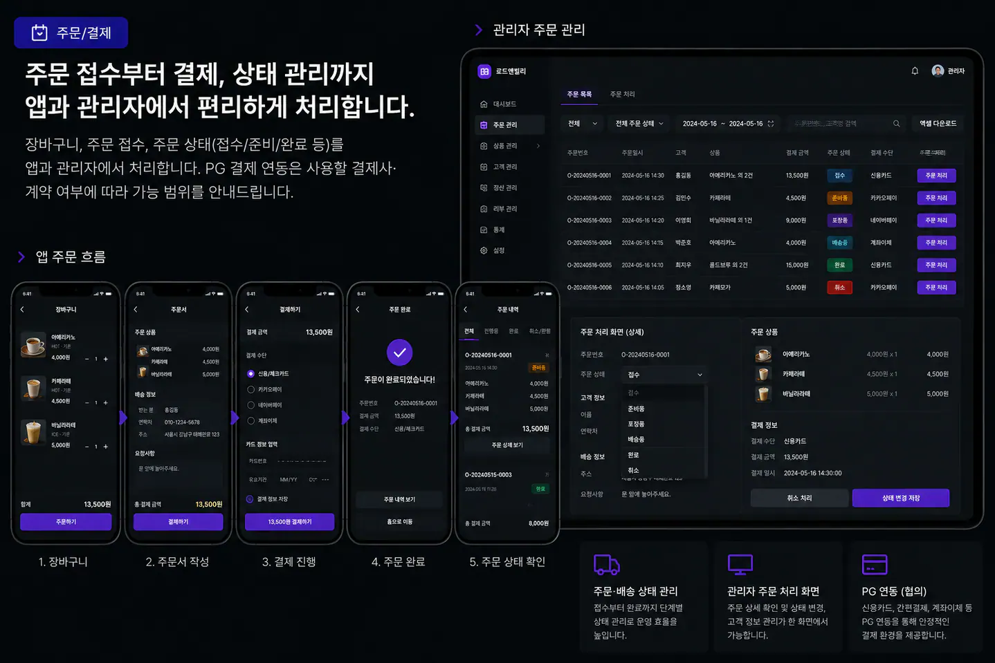 주문 결제 앱 화면